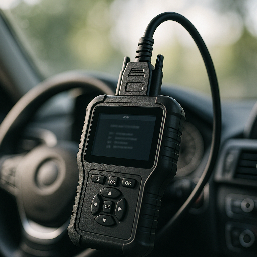 OBD diagnostics scanner used by a mobile mechanic business UK operator during a vehicle health check