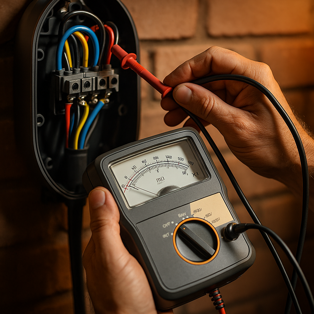 Close-up of tools used during EV charging repair work by an auto electrician