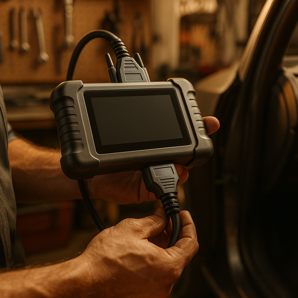 Mechanic using OBD diagnostic tool, a key entry point in automotive cybersecurity car hacking 2026
